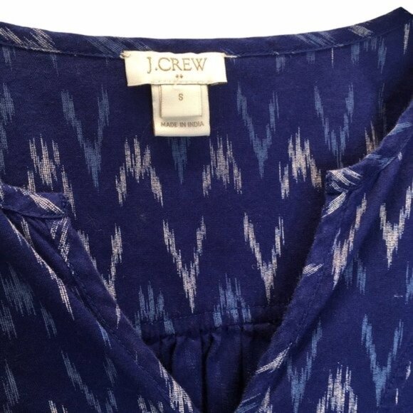 J Crew V Neck Blouse Top Blue Ikat Women Small - Picture 6 of 10